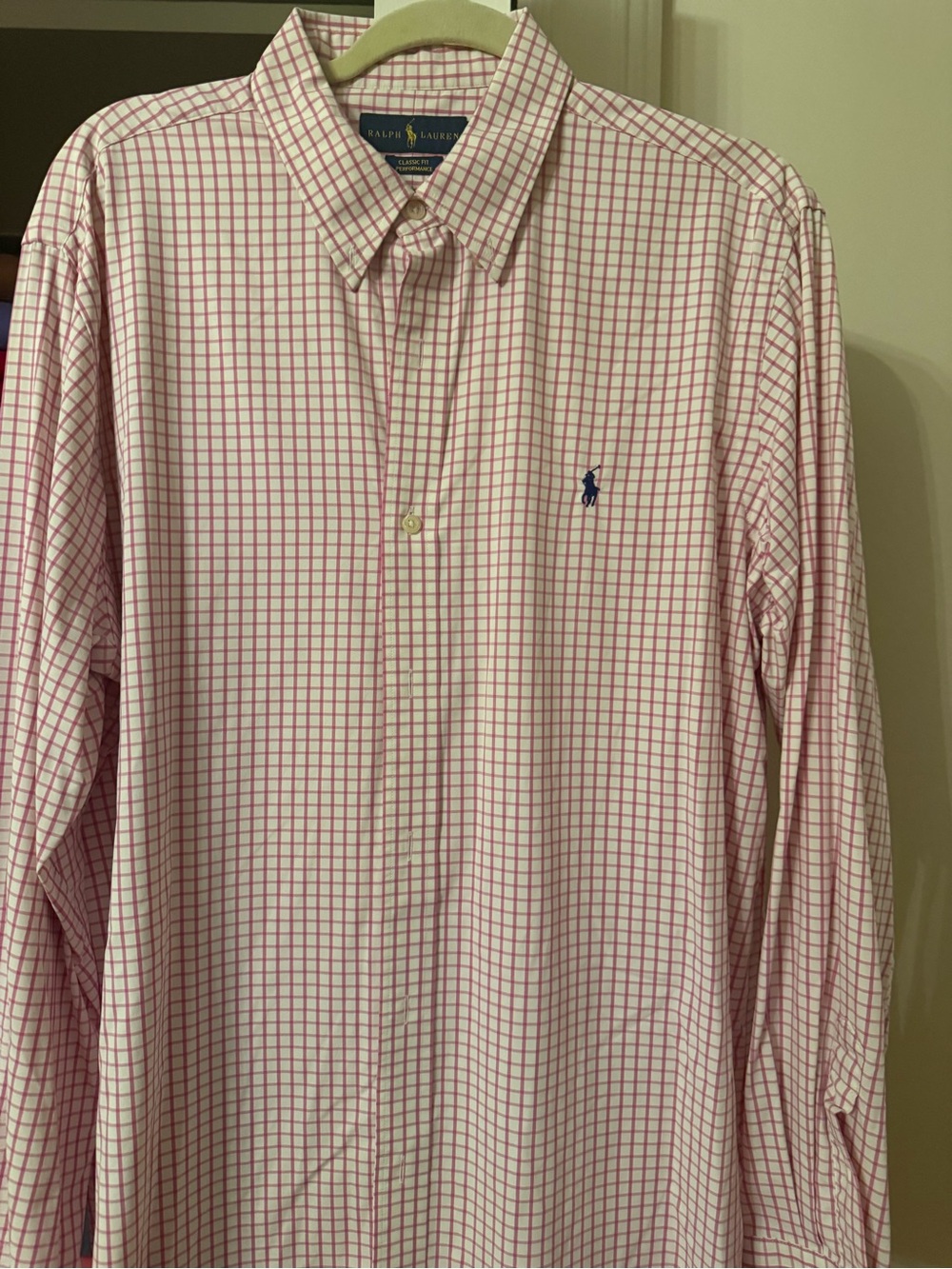 Ralph Lauren White Shirt with Pink Windowpane Check and Navy Pony